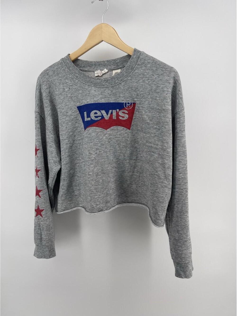 Levi's Crew Neck Patriotic Sweatshirt Gray Cropped Long Sleeves Size M